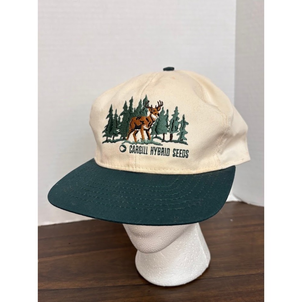 Vintage Swingster Cargill Hybrid Seeds Deer Trucker Hat Green Cream Snapback USA